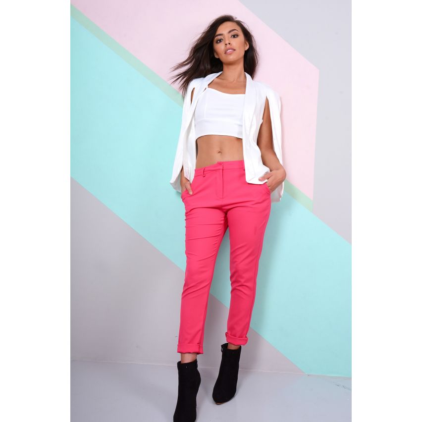 Lovemystyle Fitted Low Rise Trousers In Hot Pink