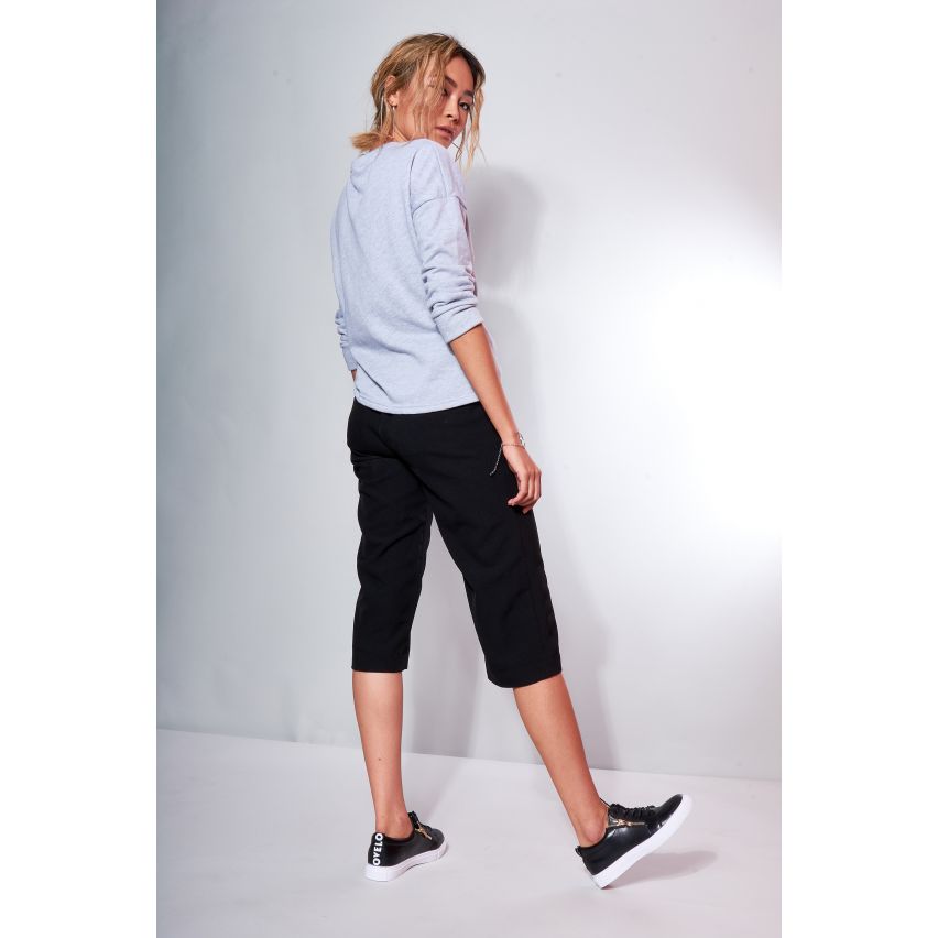 Lovemystyle Elasticated High Waist Black Cropped Trousers