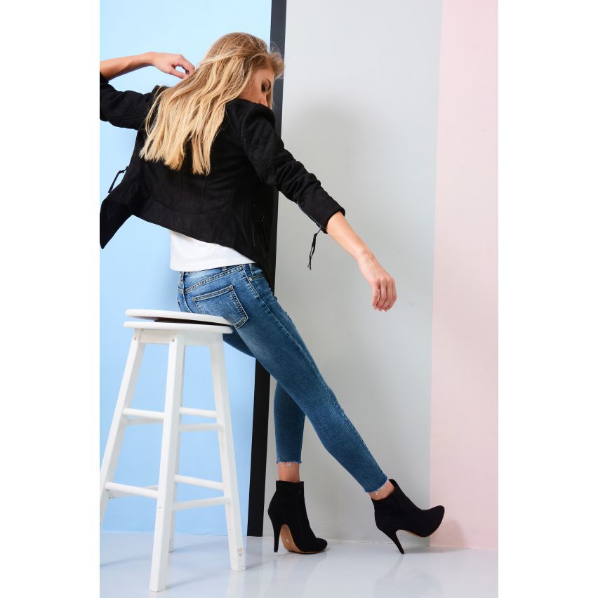 Lovemystyle Zwart Suede jas met ritssluiting en zak Detail