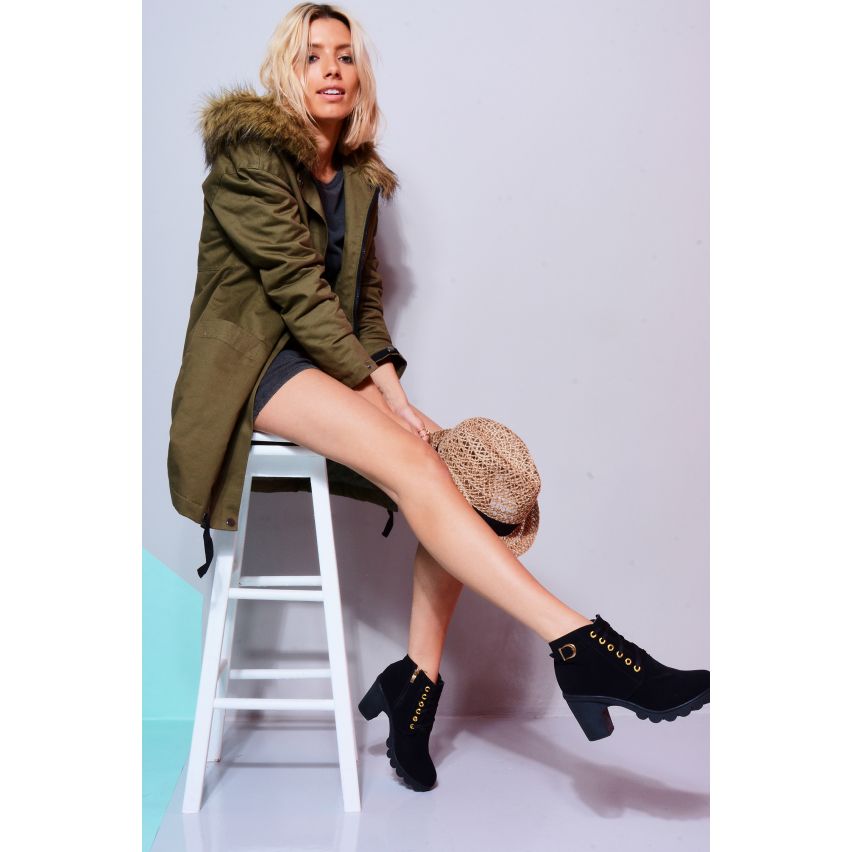 Lovemystyle kaki Parka jas met Faux bont Trim kap