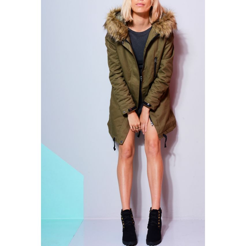 Lovemystyle kaki Parka jas met Faux bont Trim kap