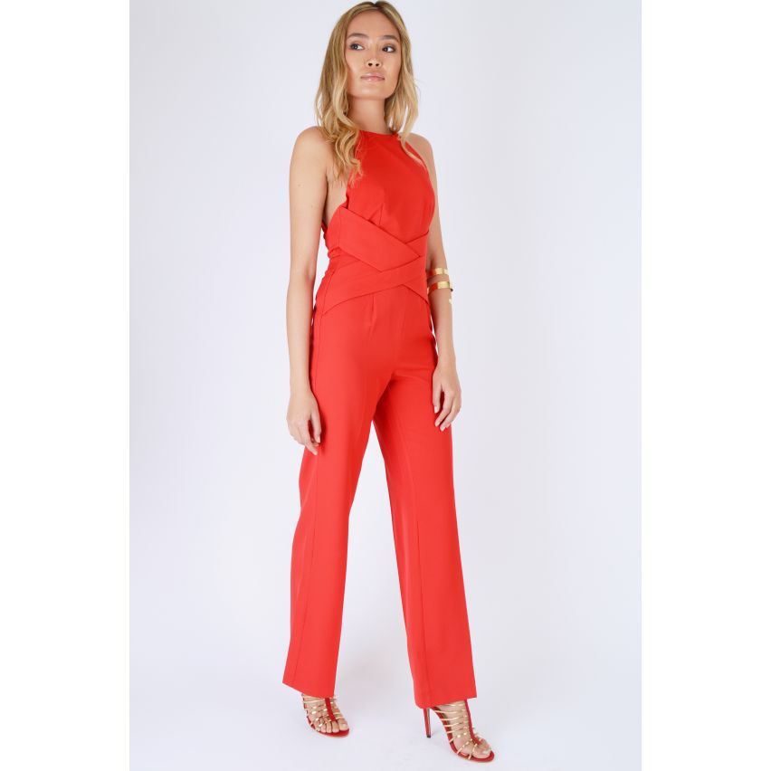 Aufwendigen Sie Alice Wrap-Around-roten Overall mit Rückenausschnitt