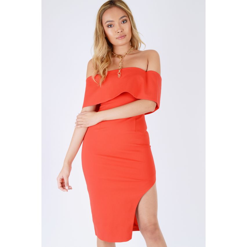 Påkostade Alice Orange Off Shoulder Bodycon Klänning