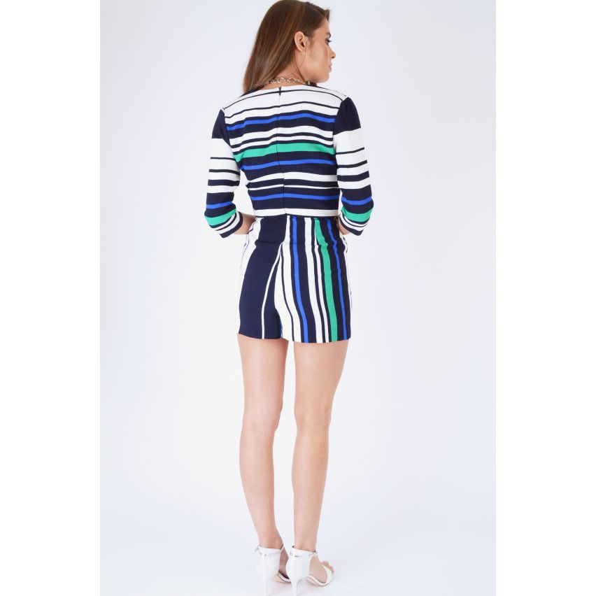 Üppige Alice White Playsuit mit blauen und grünen Streifen