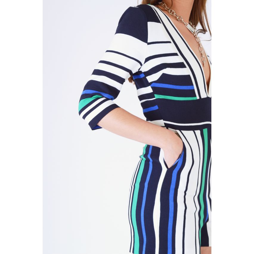 Üppige Alice White Playsuit mit blauen und grünen Streifen