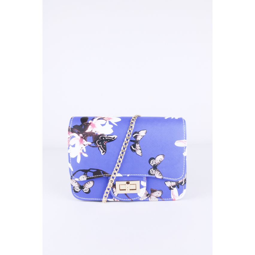 LMS Blue Floral, Butterfly afdrukzijde tas met gouden ketting riem