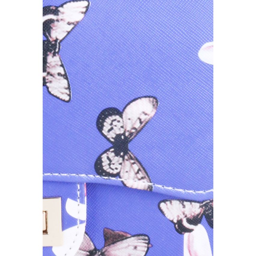 LMS Blue Floral, Butterfly afdrukzijde tas met gouden ketting riem