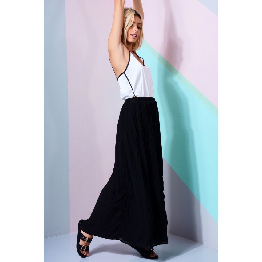 Lovemystyle noir plissé jupe Maxi avec superposition de mousseline de soie