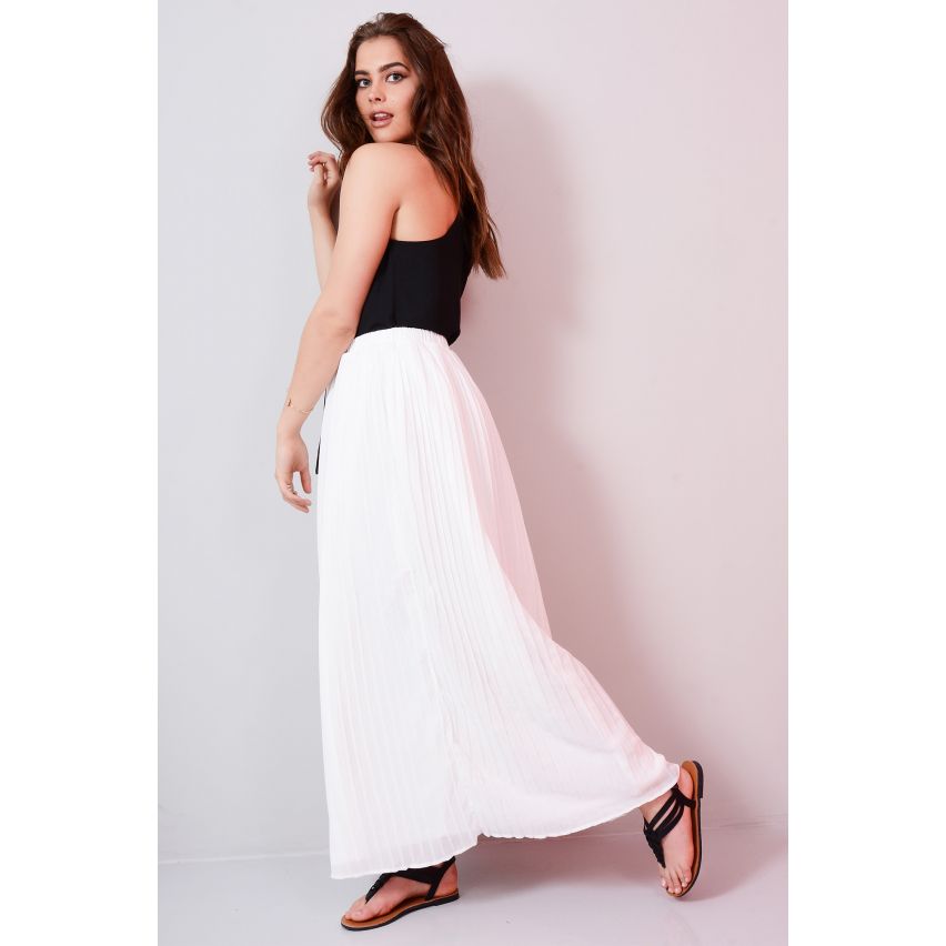 Lovemystyle White Pleated Maxi Skirt With Chiffon Overlay