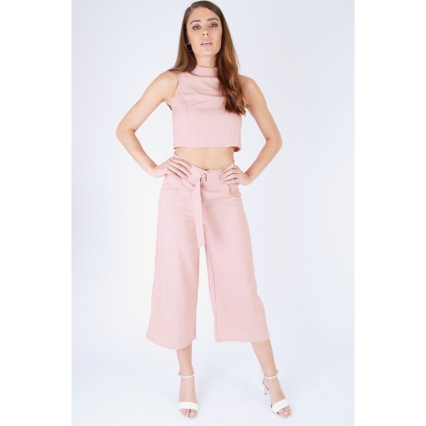 Lola May Dusty Pink High Waisted Culottes And Crop Top Co-ord