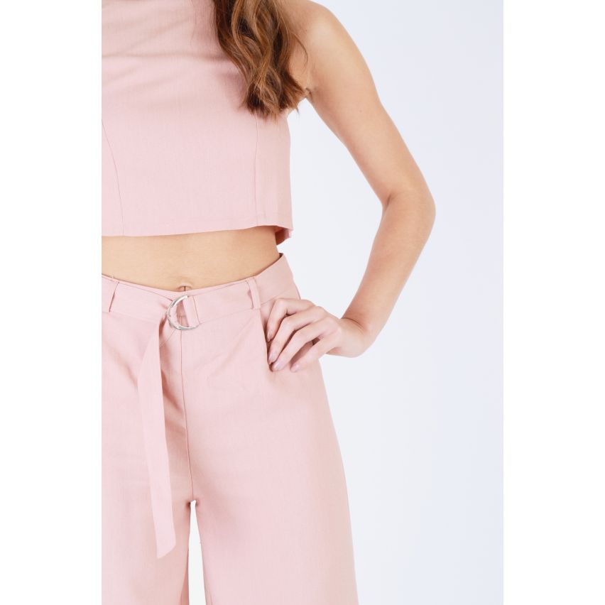 Lola May Dusty Pink High Waisted Culottes And Crop Top Co-ord