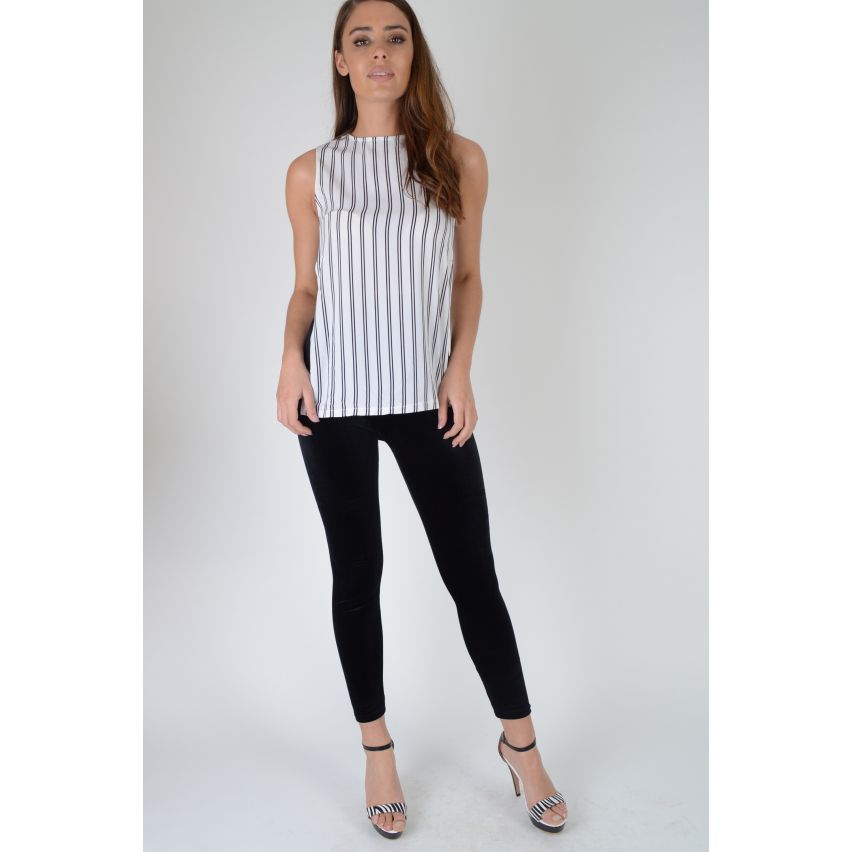 Lola kan witte Top met zwarte strepen, Open zijden & Zip detaillering