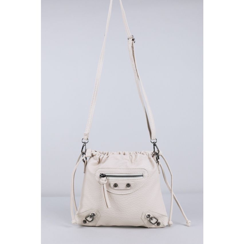 Lovemystyle Cream Cross Body Bag With Zip And Buckle Detail