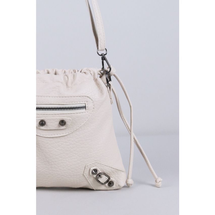 Lovemystyle Creme Kreuz Umhängetasche mit Reißverschluss und Schnallen-Detail