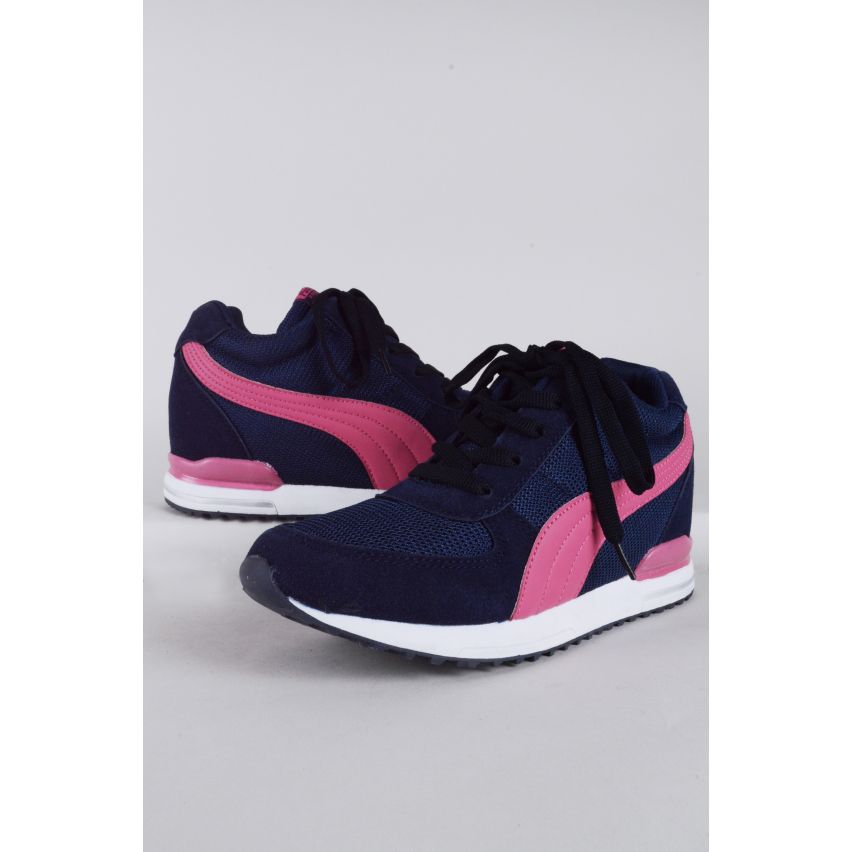 Lovemystyle Marine Keil Trainer mit Rosa Akzent