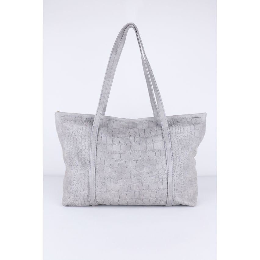 Lovemystyle grijs Faux Suede Snake Skin Tote tas