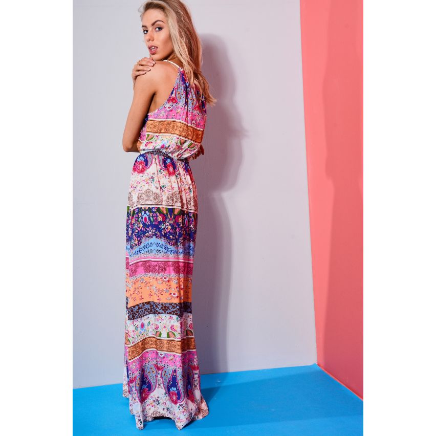 Parisian imprimé robe Maxi avec feuille Tie détail