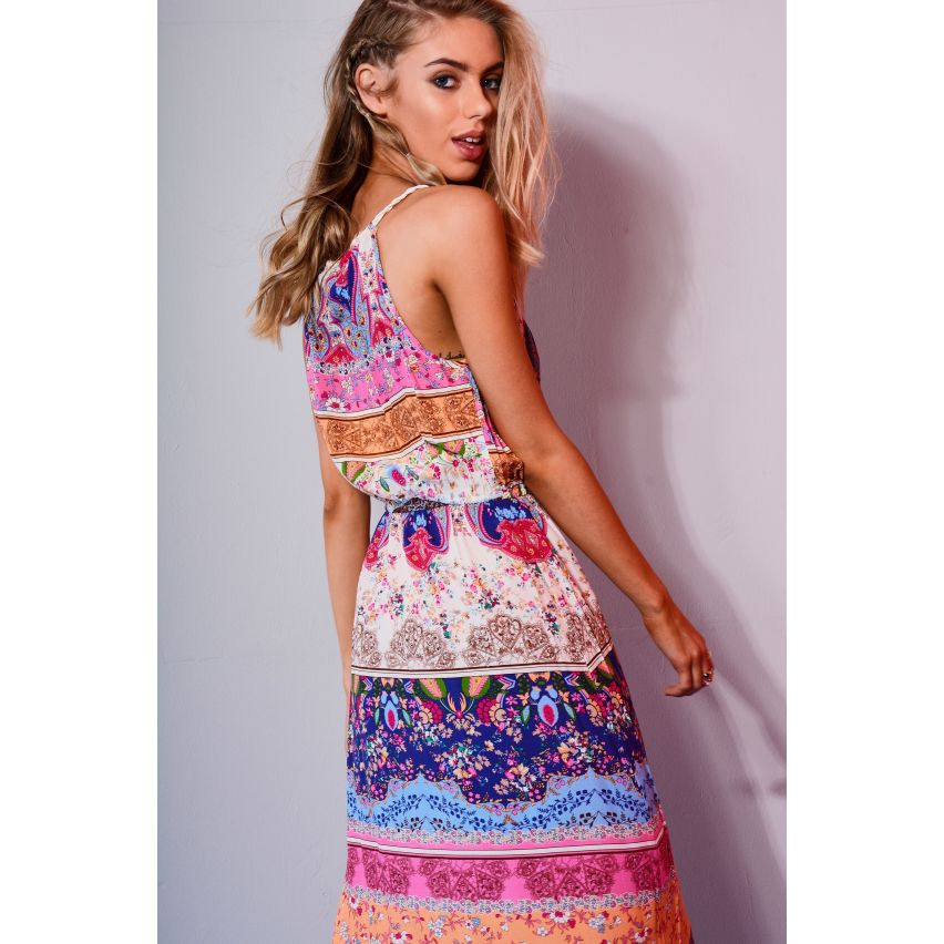 Parisian imprimé robe Maxi avec feuille Tie détail