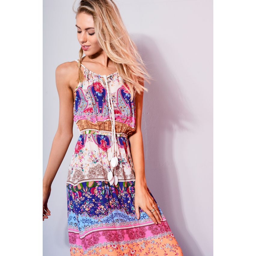 Parisian imprimé robe Maxi avec feuille Tie détail