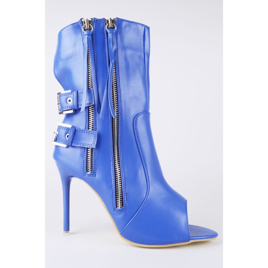 LMS Eletric blauw Ankle Boot hakken met dubbele kant Zip & Peep Toe