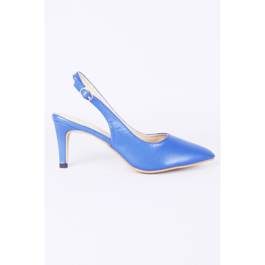 LMS blauwe puntige teen Sling rug gerecht schoen met Midden hak