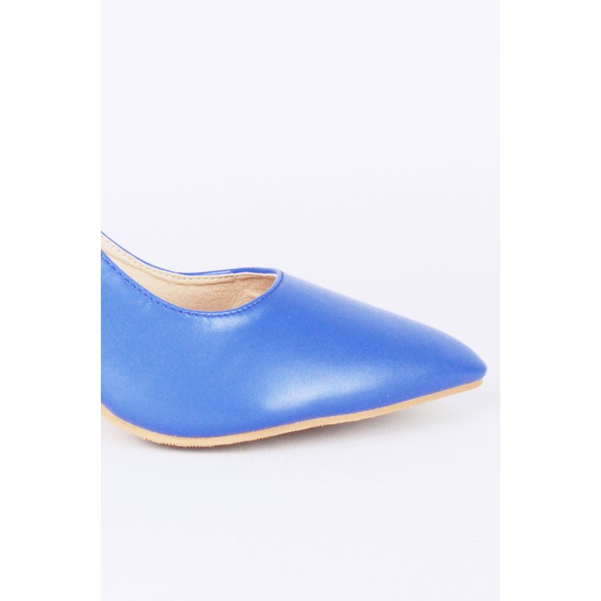 LMS blauwe puntige teen Sling rug gerecht schoen met Midden hak