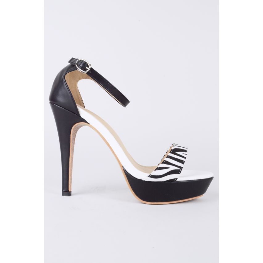Talons Lovemystyle noir et blanc avec sangle à motifs zèbre