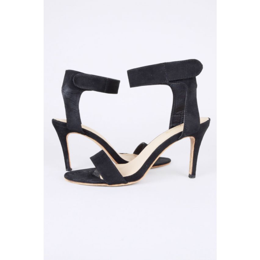 LMS Black Suede High Heel Sandal With Velcro Angle Strap