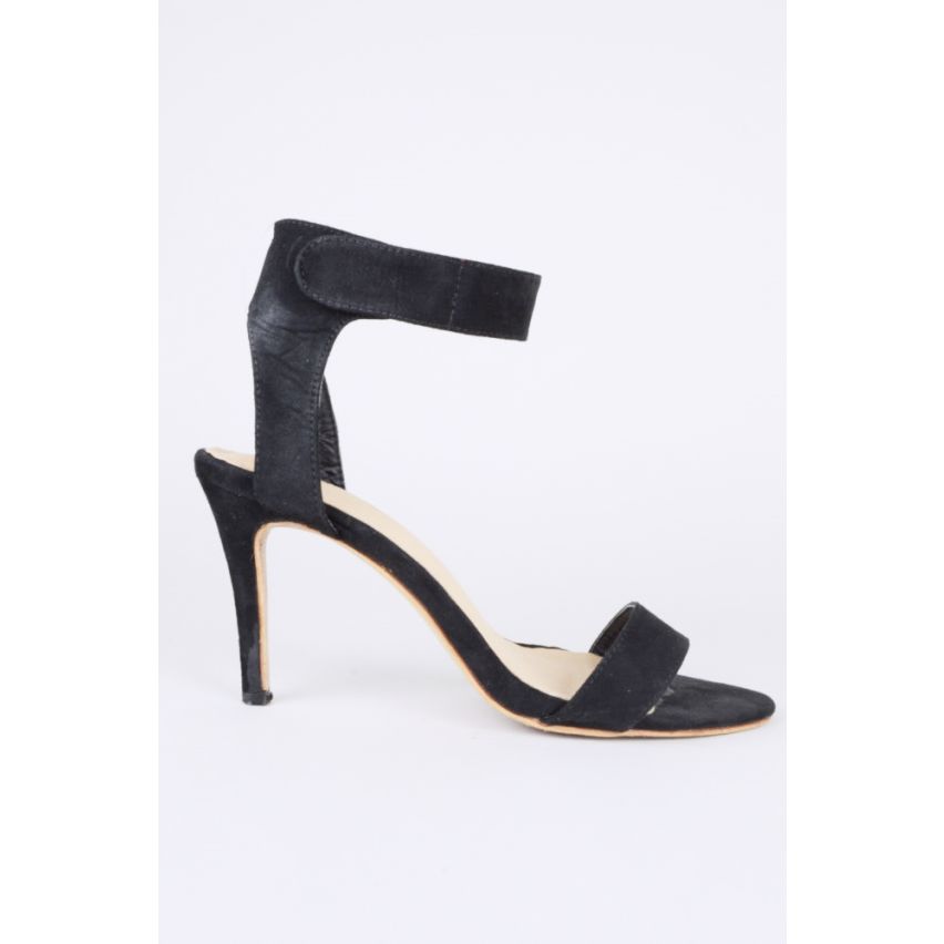 LMS schwarzem Wildleder High Heel Sandale mit Velcro Winkel Riemen