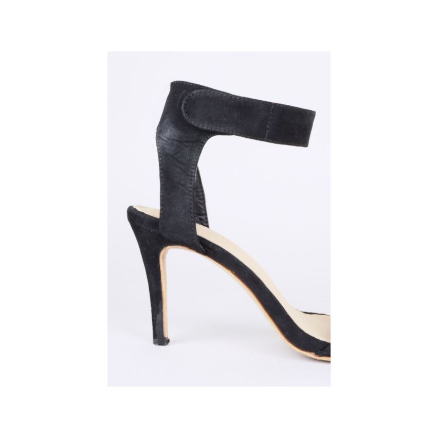 LMS schwarzem Wildleder High Heel Sandale mit Velcro Winkel Riemen