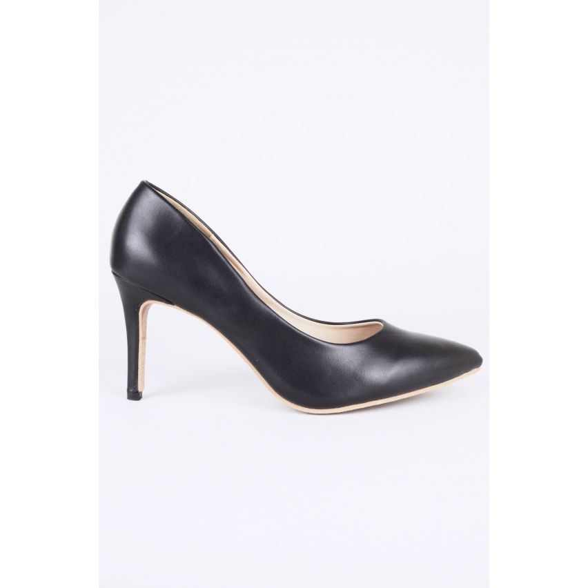 LMS Black Faux Leather Court Shoe With Mid Heel