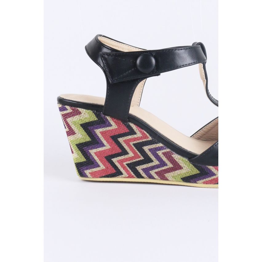 LMS Black Wedge Sandal With Zig-Zag Printed Sole