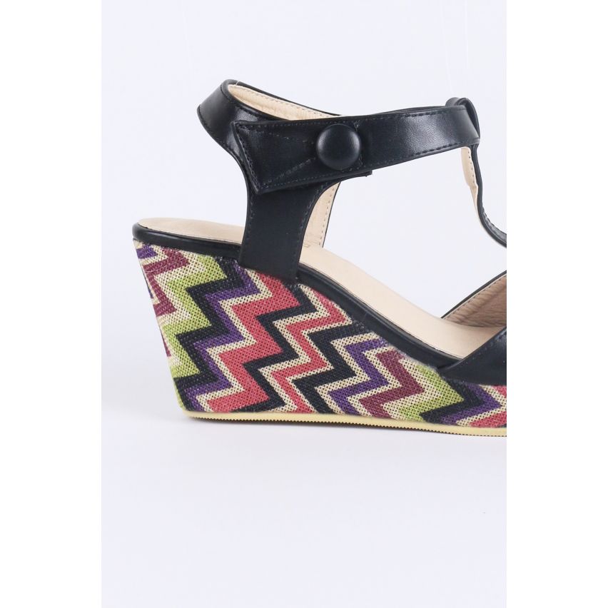 LMS svart Wedge Sandal med Zig-Zag tryckt Sole