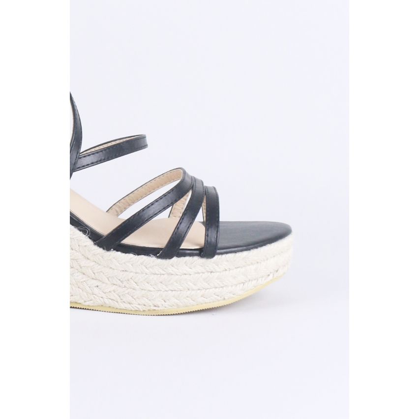 LMS zwarte Strappy steken sandalen met touw Detail zolen