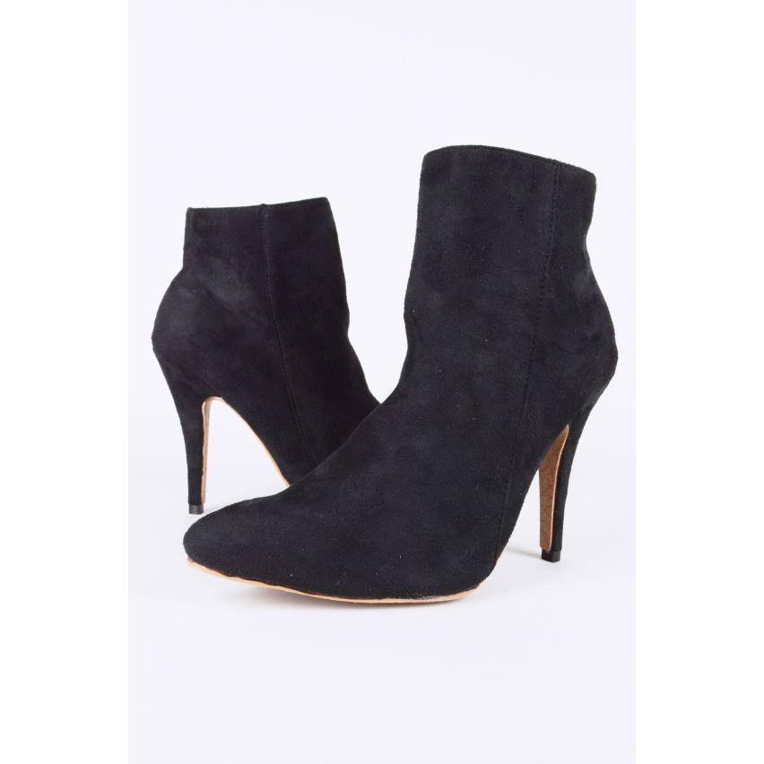 LMS Black Suede High Heel Pointed Zip Up Ankle Boot