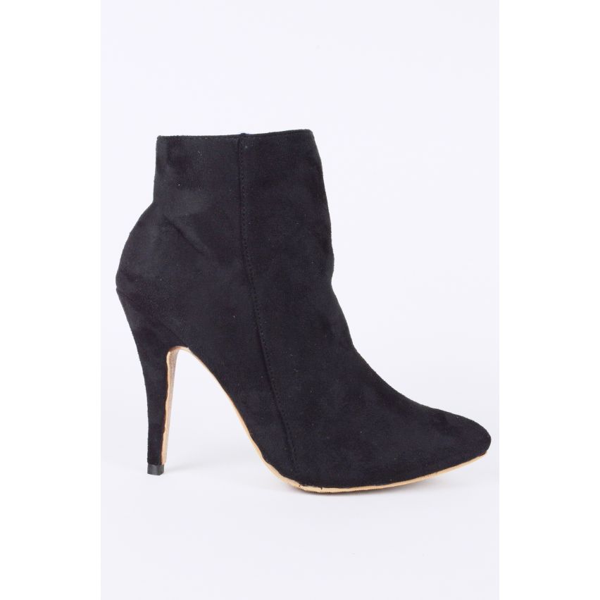 LMS Black Suede High Heel Pointed Zip Up Ankle Boot