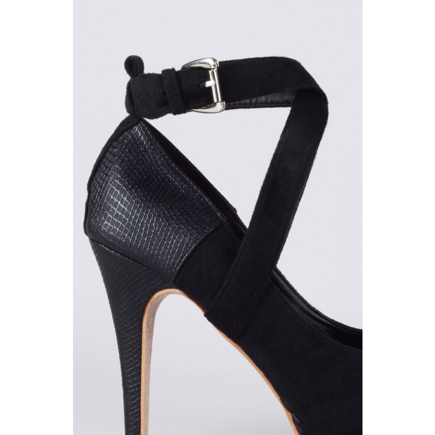 LMS Black Suede et peau de serpent ronde Toe plate-forme Escarpin