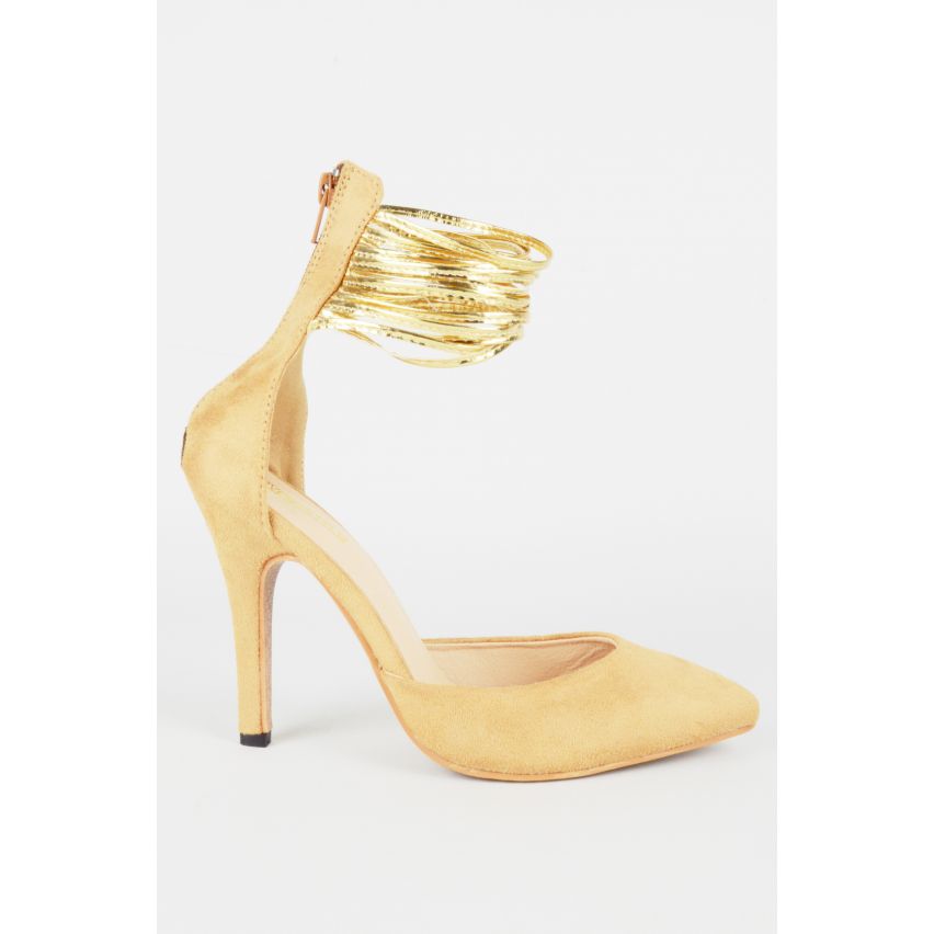 LMS licht bruin Suede puntige teen Hof met gouden enkelbandje