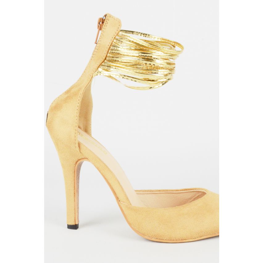 LMS licht bruin Suede puntige teen Hof met gouden enkelbandje