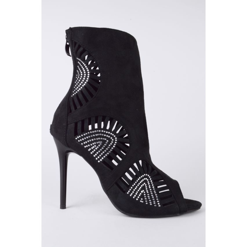 Lovemystyle Laser Cut Open Toe Ankle Boot With Diamante Detail