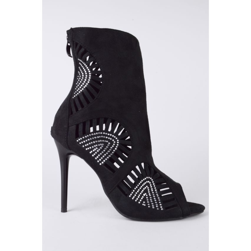 Taglio Laser Lovemystyle Open Toe Ankle Boot con dettaglio Diamante