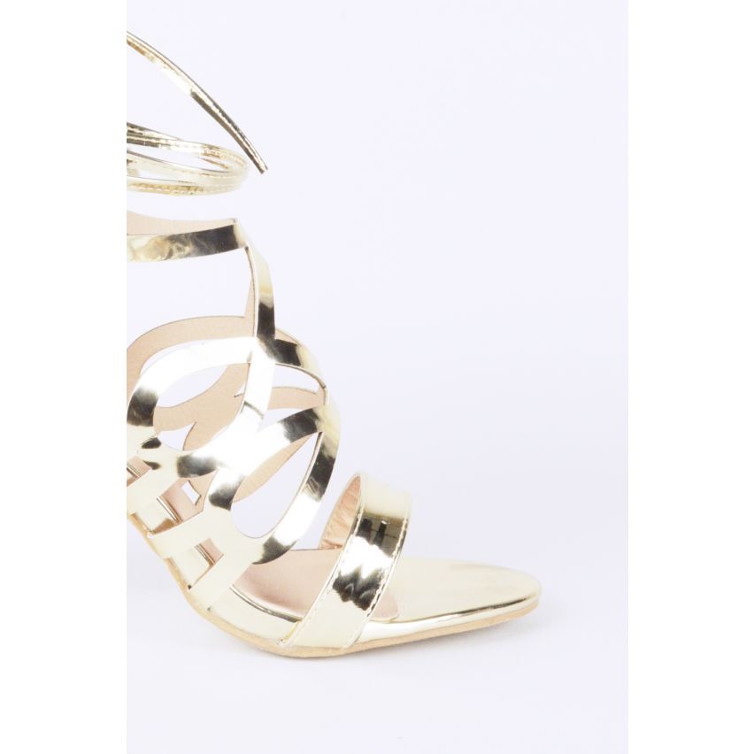 Lovemystyle or avec cage sandales talons avec cravate cheville