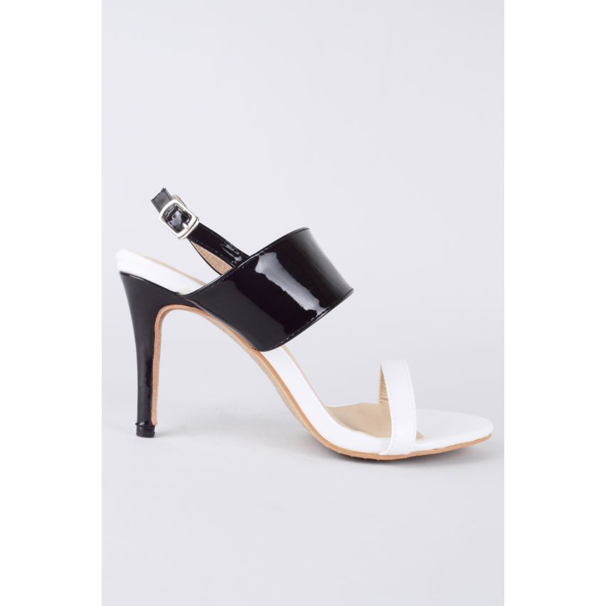 LMS Black & White Patent Sandal With Mid Heel