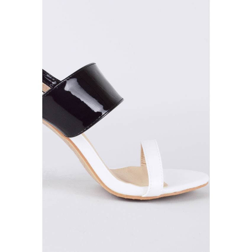 LMS zwart & White Patent sandaal met Midden hak