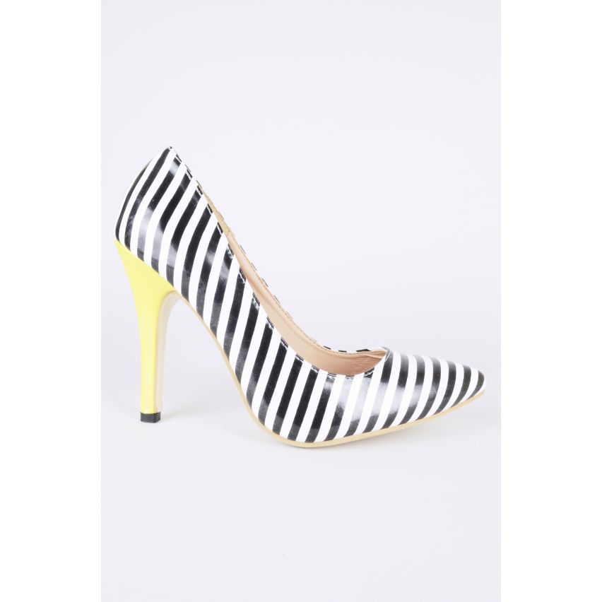 Lovemystyle Schwarz / Weiß Streifen Pumps mit gelben Ferse