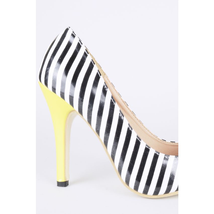 Lovemystyle Schwarz / Weiß Streifen Pumps mit gelben Ferse