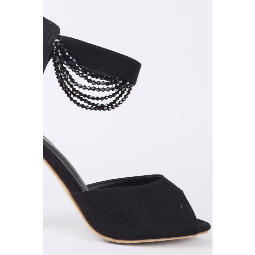 Lovemystyle Peep Toe hakken met kralen ketting zwart