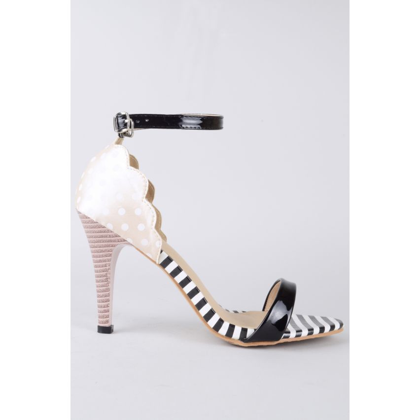 LMS Monochrome Streifen und rosa Polka Dot Muster Heels