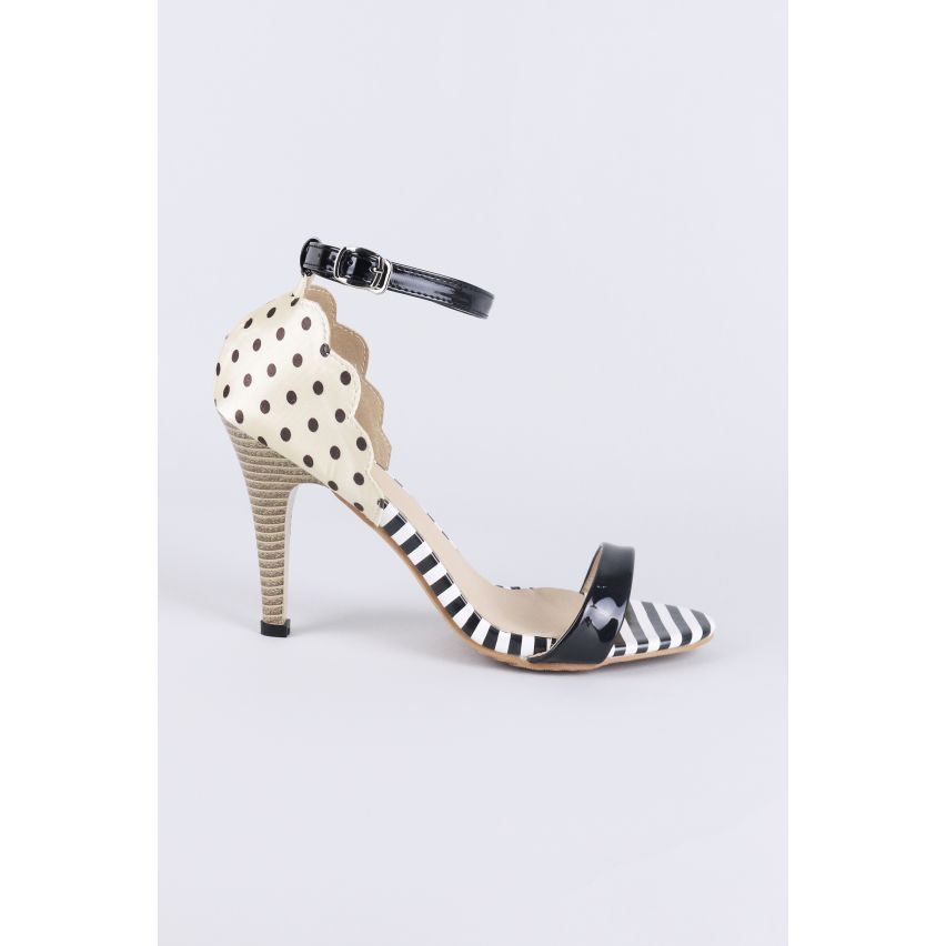 LMS Monochrome Streifen und Beige Polka Dot Muster Heels