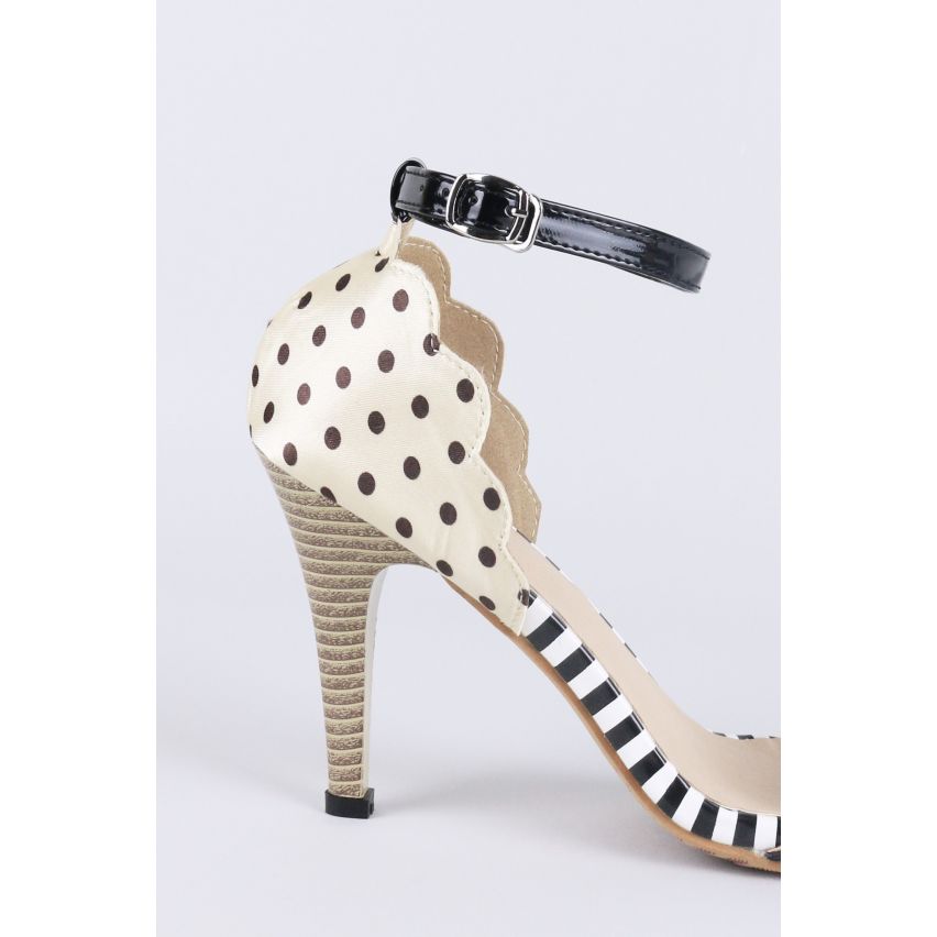 LMS Monochrome Streifen und Beige Polka Dot Muster Heels